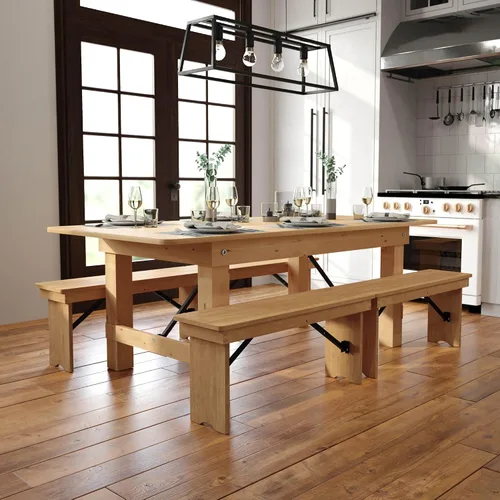 Vista 2 de Flash Furniture HERCULES Mesa de Granja Plegable Rectangular de Pino Macizo Rústico Antiguo de 7' x 40", Color Natural Claro