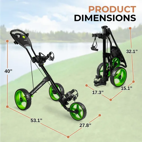 Vista 7 de JOVIAL Foldable 3 Wheel Junior Golf Push Cart, Lightweight Aluminum Pull Cart with Deluxe Scorecard Holder, Adjustable Handle, Quick Brake System