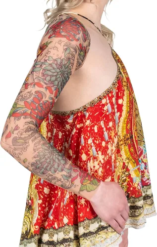 Vista 3 de Wild Rose Ladies Mums Tattoo Sleeve Shrug Chrysanthemums Flowers Irezumi, Tan