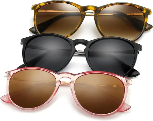 Vista 11 de SUNGAIT Gafas de sol redondas vintage prémium para mujeres y hombres Gradiente ámbar/marrón