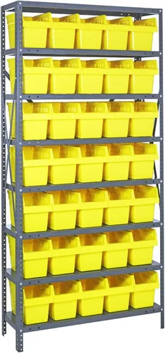 Vista 128 de Quantum QSBU-245BK Heavy Duty Shelving Unit with (7) Shelves and (24) QUS245 Black Bins for Garage Warehouse Storage Distribution 400 lb Load
