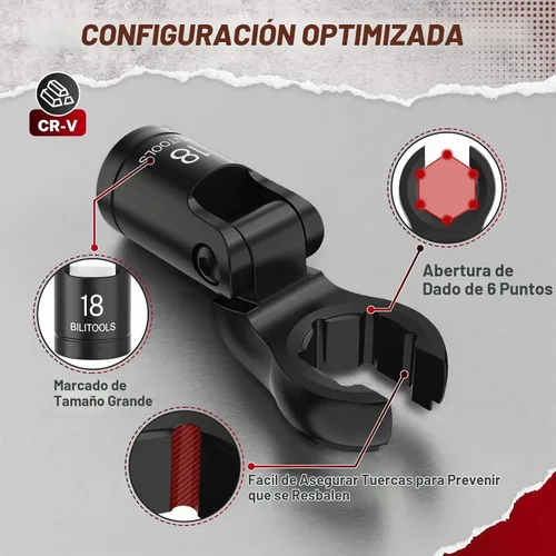Vista 5 de BILITOOLS Juego de llaves de cabeza flexible de 6 piezas con forma de pata de cuervo, juego de llaves de tuercas de 3/8" y 1/2" para líneas
