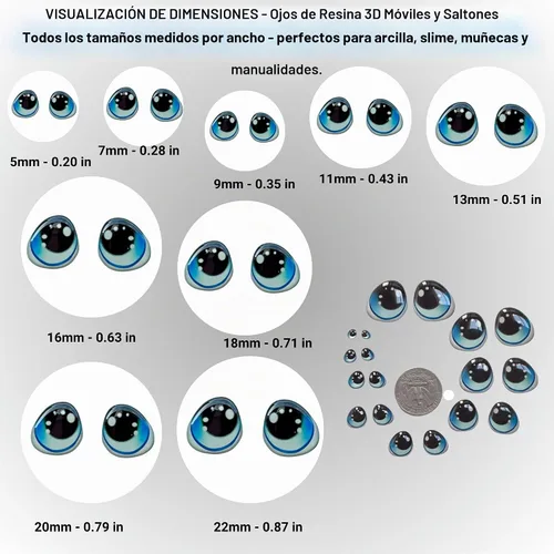 Vista 7 de Googly Eyes - Autoadhesivo de resina 3D azul, 58 unidades, manualidades de muñeca de porcelana fría wiggle eyes, 9 sizes 5-22mm, glossy domed