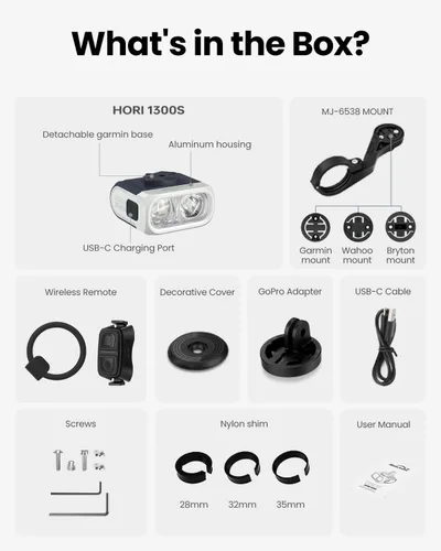 Vista 10 de Magicshine HORI1300S - Faro delantero para bicicleta, compatible con Garmin/Wahoo, 1300 lúmenes, luz delantera de haz alto y bajo, USB-C recargable