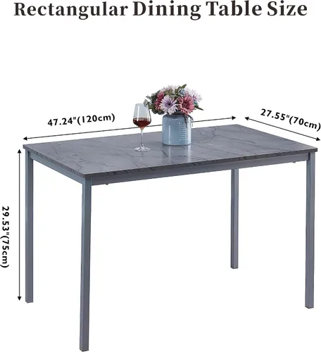 Vista 3 de Mesa de comedor de mármol con parte superior de MDF y marco de metal, mesa de cocina rectangular para restaurante, apartamento y espacio pequeño