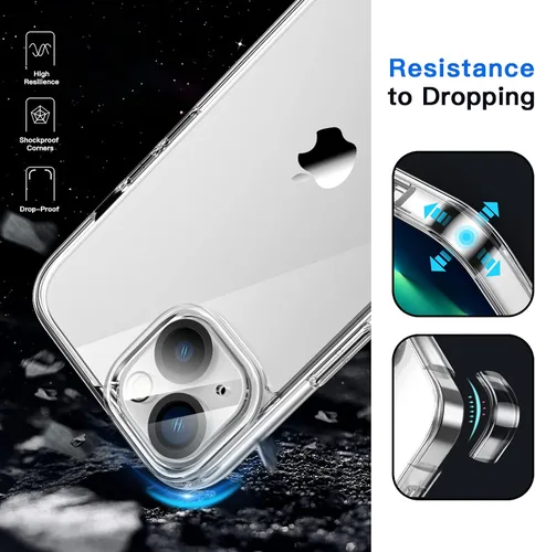 Vista 4 de JETech Funda 5 en 1 para iPhone 13 mini, antiamarilleo, transparente 2 protectores de pantalla de vidrio templado, 2 protectores de lente