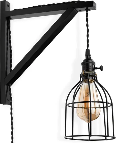 Vista 7 de Rustic State Soporte de aplique triangular de madera para colgar enchufable, kit de cable de lámpara colgante - Proyecto de estante de bricolaje