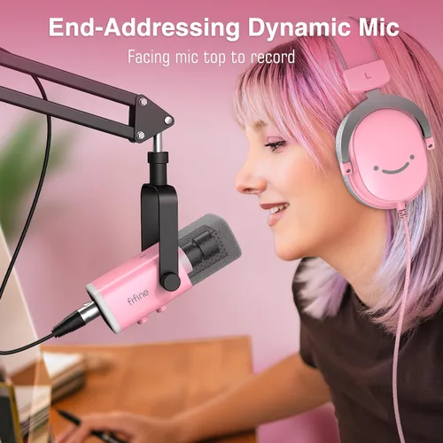 Vista 5 de FIFINE Kit de micrófono XLR/USB y mezclador de audio, juego de micrófono dinámico de transmisión para PC, con conector para auriculares, perilla