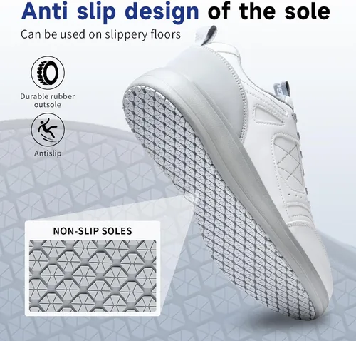 Vista 4 de Zapatos de trabajo antideslizantes para hombres, impermeables, resistentes al aceite, ligeros, duraderos, para cocina, restaurante, enfermería