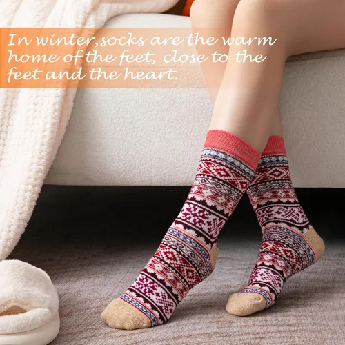 Vista 5 de Nimalpal Wool Socks 5 Pairs - Wool Socks for Women Boot Socks Soft Crew Socks