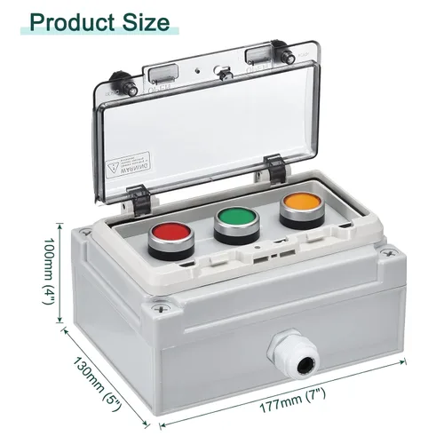 Vista 2 de MECCANIXITY IP67 botón de la caja ABS botón verde botón rojo botón amarillo botón para interior y exterior comunicación eléctrica equipo de fuego