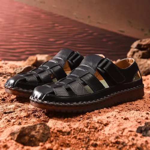 Vista 3 de Shaire Sandalias de hombre Zapatos de playa con punta cerrada de cuero al aire libre 99008negro