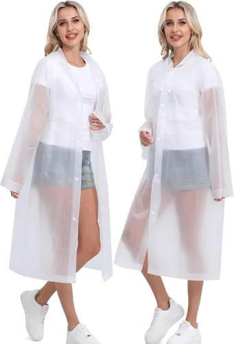 Vista 79 de 2 abrigos de lluvia de Borogo para adultos, chaquetas de lluvia reutilizables para hombres y mujeres