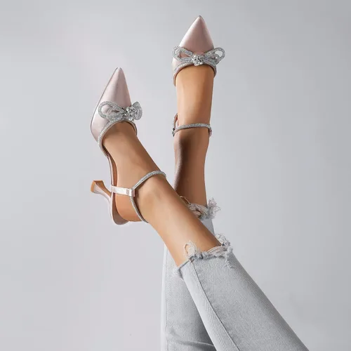 Vista 7 de Susanny - Zapatos de tacón bajo con strass para mujer, con punta puntiaguda, de tacón kitten, con cierre, ajustables, con correa, para vestido
