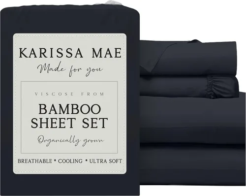 Vista 50 de KARISSA MAE Juego de sábanas de viscosa de bambú de lujo, 100% certificado FSC, refrescante, lujosamente suave, bolsillos profundos de 18 pulgadas