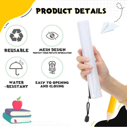 Vista 2 de Roowest 48 unidades de bolsa de malla A5 con cremallera, bolsa de plástico con cremallera, bolsa impermeable para lápices transparente con bolsa