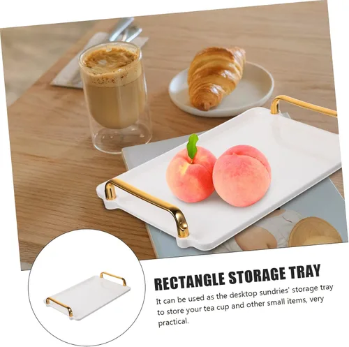 Vista 3 de KICHOUSE Bandeja de almacenamiento de plástico con asas para mesa de café, juego de té, desayuno, comida rápida, bandeja rectangular elegante
