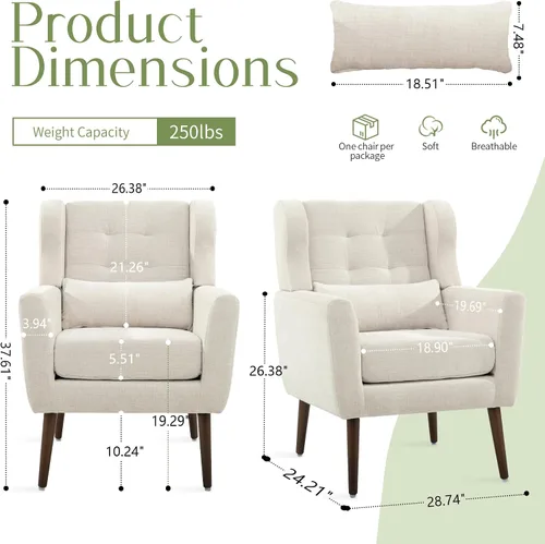 Vista 2 de cinkehome Sillas decorativas con brazos para sala de estar, sillón moderno tapizado en chenilla, cómoda silla de salón acolchada y suave