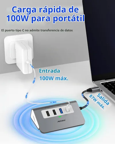 Vista 6 de USB C Hub, Adaptador Multipuerto 5 en 1 USB C a 4K HDMI Hub con USB 3.0/2.0, 100W PD, Estación de Acoplamiento Tipo C