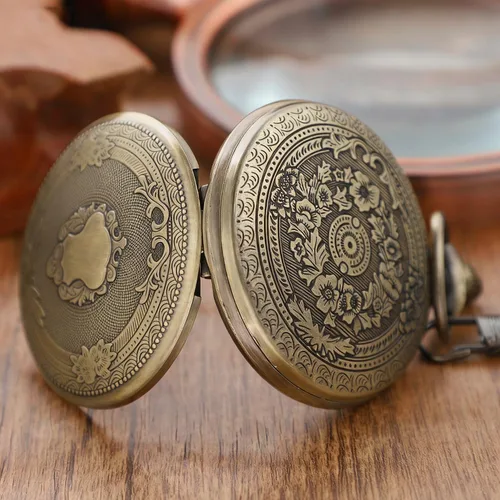 Vista 7 de Smooth Shield Round Case Quartz Pocket Watch Quartz Movement with Chain CF-nuevo53