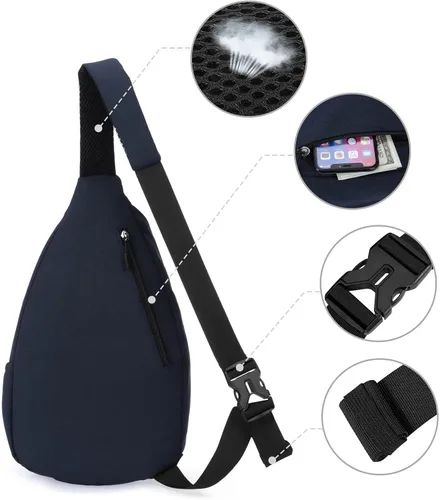 Vista 4 de KAMO Mochila bandolera para el pecho, bolsa cruzada para ciclismo, viajes, senderismo, para hombres, mujeres, niños con agujero para auriculares