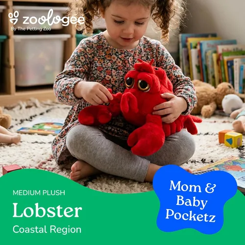 Vista 4 de The Petting Zoo Peluche de langosta para mamá y bebé, regalos para niños, animales del océano Pocketz, juguete de peluche de langosta de 15 pulgadas