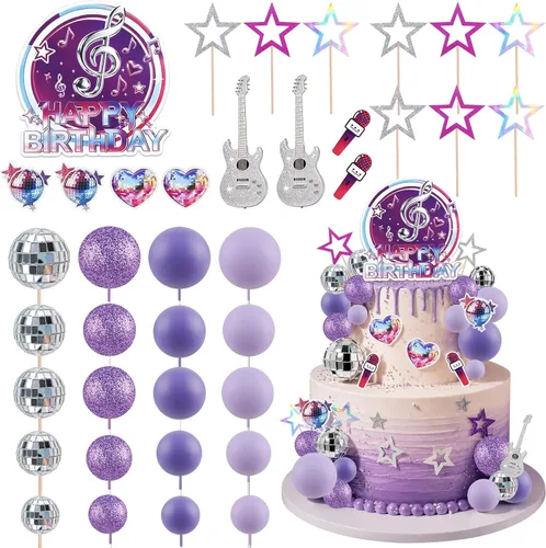 Vista 11 de MEMOVAN Decoración de pastel de bola de discoteca morada para decoración de Arco