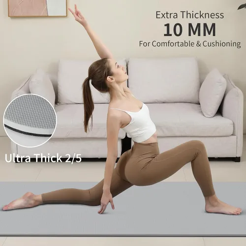 Vista 5 de PAIDU Tapete de yoga antideslizante y antidesgarros, extra grueso, 2/5 pulgadas (0.394 in), alta resistencia, esterillas de yoga POE profesionales