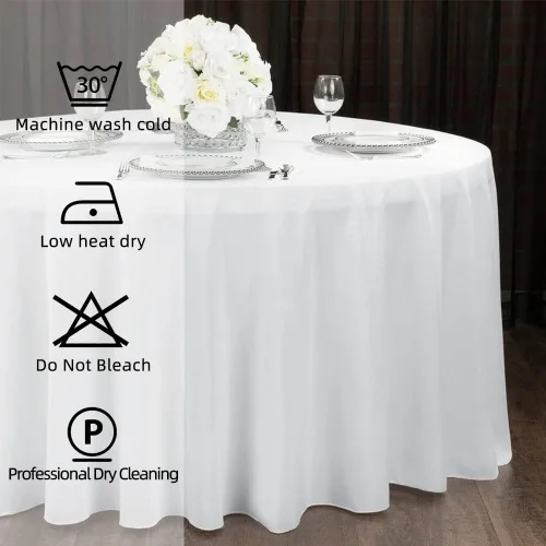 Vista 6 de Paquete de 6 manteles redondos de 108 pulgadas, tela de poliéster a granel, mantel lavable decorativo para bodas, restaurantes, banquetes, fiestas.