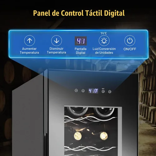 Vista 3 de FoMup Refrigerador de vino con 12 botellas, pequeño refrigerador de vino independiente con control de temperatura digital de bloqueo de seguridad