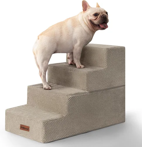 Vista 19 de Aodisman - Escaleras para perros y gatos pequeños, escalones de 3 escalones para mascotas para sofá y cama Beige