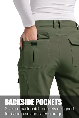 Vista 3 de LINLANG EN Pantalones de senderismo impermeables con forro polar para mujer, aislados, softshell, cálidos, para invierno y esquí