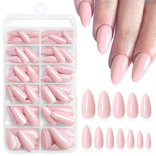 Vista 13 de 240 uñas postizas de color rosa gelatina, uñas postizas medianas con Rosado jalea