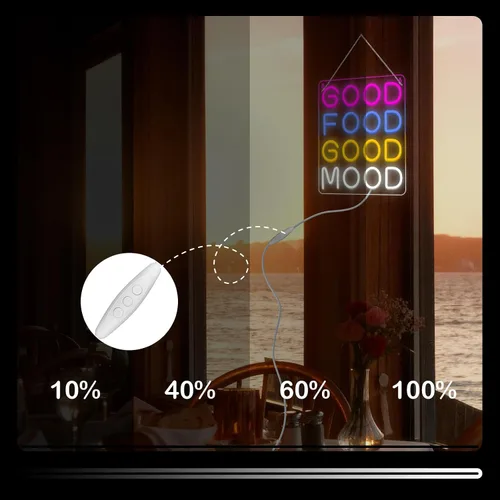 Vista 7 de Horseneon Letrero de neón LED de buena comida y buen humor, letreros de neón de comida para decoración de pared, luz de neón buena comida buen humor