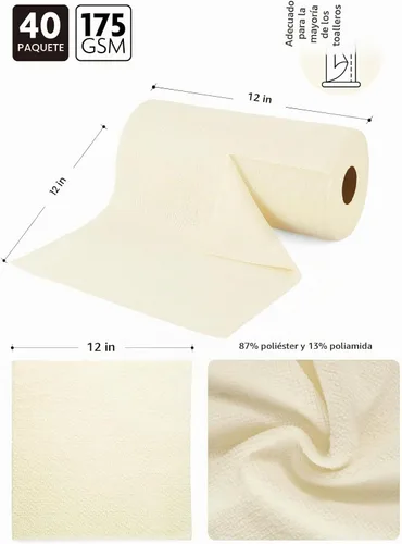 Vista 6 de Fantasticlean Rollo de paño de limpieza de microfibra, paquete de 40, toallas de microfibra extraíbles, 12 x 12 pulgadas, reutilizables, lavables