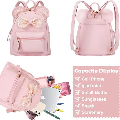 Vista 2 de Mochila de hombro con purpurina para niños pequeños, mini mochila de viaje de moda para adolescentes, niñas y mujeres, Rosado, talla única, Viajar