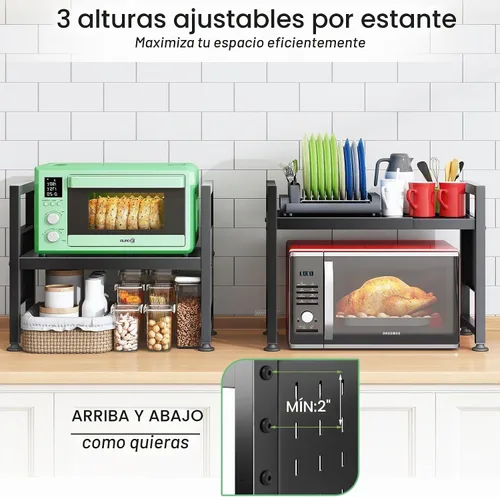 Vista 3 de Kitstorack Estante ajustable para horno de microondas, estante para microondas resistente de 2 niveles con tablas de cortar, soporte para estantes