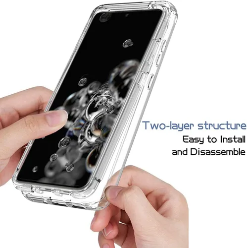 Vista 4 de Funda para Galaxy S20 Ultra, SM-G988U con protector de pantalla de vidrio templado, carcasa rígida transparente de cuerpo completo 360 + TPU suave a