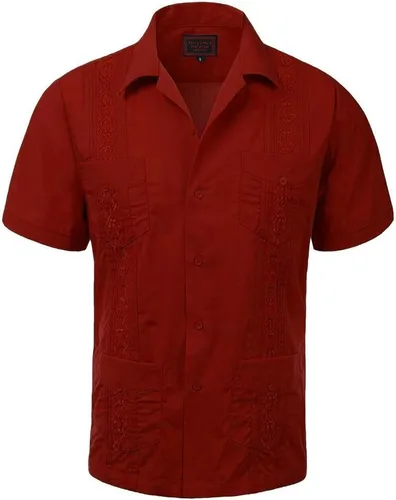 Vista 27 de vkwear Guayabera - Camisa de vestir casual con botones y manga corta para hombre