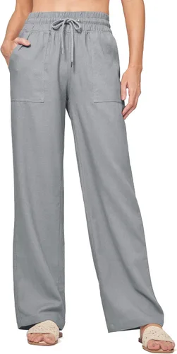 Vista 21 de Willit Pantalones de lino para mujer, pantalones palazzo de pierna ancha Khaki - Actualización