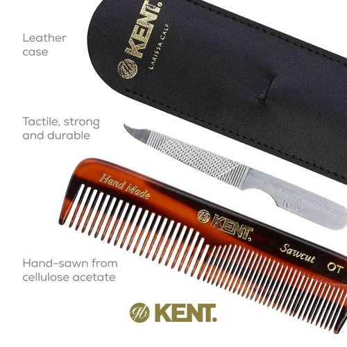 Vista 5 de Kent NU19 Set de regalo, con peine de bolsillo de dientes finos y dientes anchos OT para cabello, bigote y barba para hombres, mujeres y niños.
