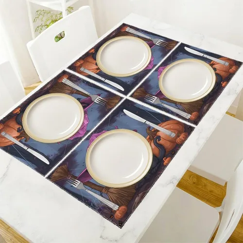 Vista 5 de Halloween Cat Pumpkin Lantern Placemats Set of 6 Resistant Table Mats Washable Place Mats for Dinner Party Table Decoration