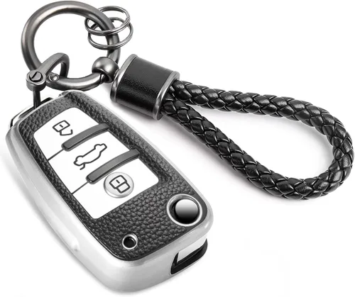 Vista 50 de para llavero de Cadillac con funda de TPU con superficie granulada y cuerda trenzada metálica, funda de llavero mejorada para 2020 en adelante CT4