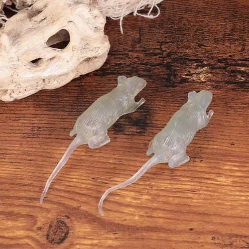 Vista 2 de NUOBESTY 20 ratones falsos que brillan en la oscuridad, ratones de plástico realistas, ratones falsos luminosos, ratas espeluznantes para Halloween