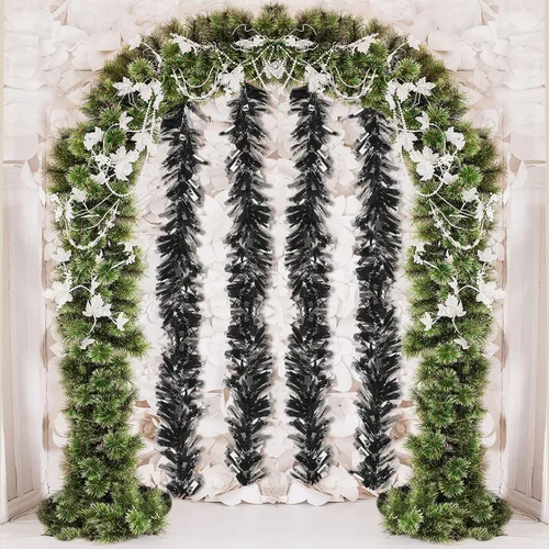 Vista 6 de Dingion Guirnalda de oropel de Navidad de 59 pies, adornos metálicos para colgar con purpurina para árbol de Navidad, decoración de interiores