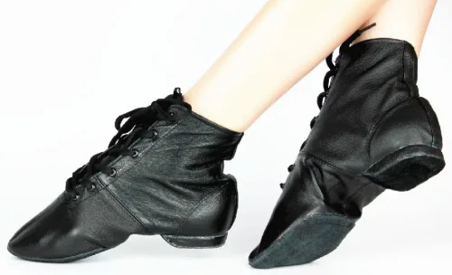 Vista 3 de Cheapdancing Zapatos de baile de práctica de cuero para mujer, botas altas de suela suave, color negro