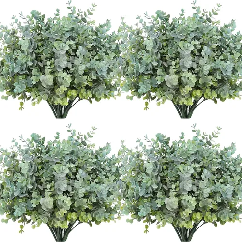 Vista 14 de RECUTMS - 8 tallos artificiales de eucalipto vegetación de 13 pulgadas, color azul polvoriento