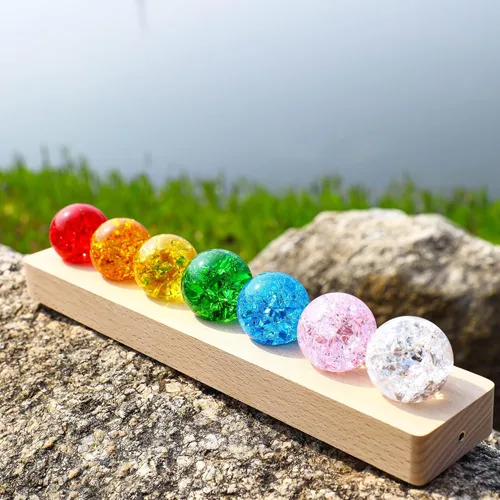 Vista 8 de 7 colores 1.575 in hielo agrietado bolas cristal chakra bolas con base de madera LED Bola curativa de cristal de la esfera, bola del cuarzo