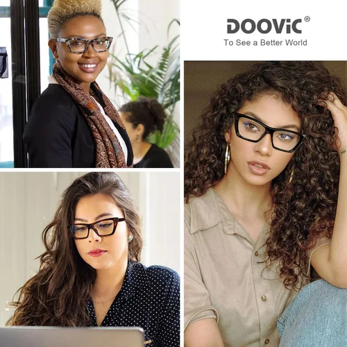 Vista 2 de DOOViC Paquete de 3 lentes de lectura a la moda para mujer, diseño de ojo de gato con bloqueo de luz azul, lectores de computadora 3 colores-s1
