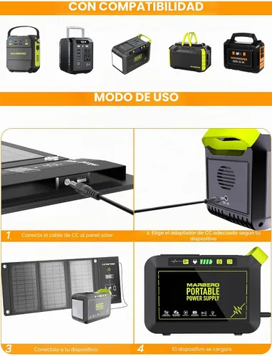 Vista 2 de MARBERO Cargador de panel solar portátil de 21W, panel solar plegable, paneles solares impermeables IP65, 23% de alta eficiencia, cargador rápido